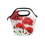 Naanle Isolierte Lunchtasche mit Blumenmuster, mit Reißverschluss, Kühltasche, Tragetasche für Erwachsene, Teenager, Kinder, Mädchen, Jungen, Männer, Frauen, Poppy Lunchboxen, Schule, Büro