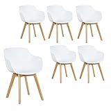 H.J WeDoo 6er-Set Wohnzimmerstuhl Esszimmerstuhl mit Armlehne und Buchenholz Retro Design Stuhl für Büro Lounge Küche Wohnzimmer (Weiß)