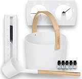 SULENO - Sauna Set KJELL 2 | 9-teilig - Saunakübel, Saunakelle, Klimamesser 2in1, Sanduhr, Saunadüfte, Saunazubehör (Weiß)