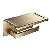 WOMAO Toilettenpapierhalter mit Ablage Gold Unterputz Wandmontage Klopapierhalter Edelstahl Gebürstet mit Bohren Handyhalter Klorollenhalter