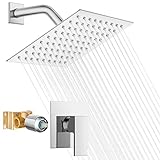 Kelmuel Poliertes Chrom-Duscharmatur-Set, Badezimmer, Regendusche, quadratisch, 20.3 cm, Edelstahl-Duschköpfe, Mischbatterie, Dusche, Einhandgriff, Innengewinde, rau im Ventil enthalten