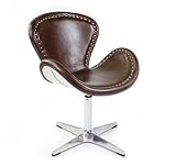 Phoenixarts Vintage Echtleder Sessel Retro Ledersessel Braun Design Drehsessel Lounge Clubsessel Möbel NEU 437