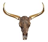 MichaelNoll Stierkopf Bullenkopf Stier Bullenschädel Geweih Hörner Wanddekoration Polyresin Gold Riesig Groß - Moderne Wanddeko für Schlafzimmer oder Wohnzimmer - Deko Dekoration - XXL 72 cm