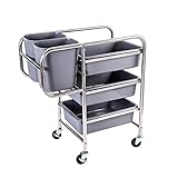 FLYIFE Beweglicher Handkarren, Rollwagen Für Schönheitssalons, Praktischer Küchenwagen, Servier-Barwagen, 3-Stufiger Catettrolley Aus Edelstahl Auf Rollen Mit Bremse Für Zu Hause