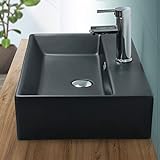 ML-Design Waschbecken zur Wandmontage oder als Aufsatzwaschbecken mit Hahnloch, 60x36,5x13 cm, aus Keramik, Schwarz matt, Hängewaschbecken Waschtisch Aufsatzbecken Handwaschbecken Waschschale Becken