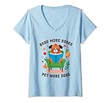 Damen Read More Books Pet More Dogs T-Shirt mit V-Ausschnitt