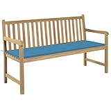 Camerina Gartenbank mit Blauer Auflage 150 cm Massivholz Teak Bank FüR Den AußEnbereich BalkonmöBel Bank Garden Bench Balkonbank