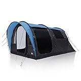 yourGEAR Zelt Bora 4 Personen Tunnelzelt Familienzelt Stehhöhe Bodenwanne Vordach Wasserdicht 5000mm UV 50+ Schutz Blau Grau