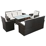 Homgoday Gartenmöbel Set 5-TLG. Garten-Lounge-Set mit Auflagen Gartenlounge Sitzgruppe Balkonmöbel Loungemöbel Sitzgruppe Essgruppe Garnitur mit Tisch Poly Rattan Braun