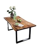 Junado Baumkantentisch 120x80 cm Quarto, nussbaumfarbig, Esszimmertisch aus Akazie, Holz-Tisch mit schwarz lackierten Beinen