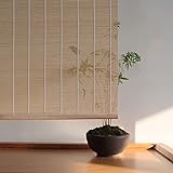 Bambus-Rollos für Fenster, natürliches Bambus-Rollo, Außenjalousien aufrollbar mit Haken, Seitenzug-Fensterrollo, 45% Verdunkelung