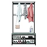 Metall Industrial garderoben 4 IN 1 garderobe mit sitzbank und Schuhschrank Multifunktional garderobenständer mit sitzbank garderobe flur, Geeignet für Flur, Schlafzimmer, Wohnzimmer (80 CM, schwarz)