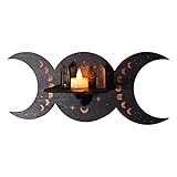 Firulab Wand-Kerzenständer – Holz-Boho-Hänge-Mond-Regal, Schmuck-Aufbewahrungsregal mit selbstklebenden Schnallen – Heim-Kerzenhalter, Wanddekoration für Wohnzimmer