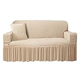 NAKIHOUSE Sofa Überwürfe Sofabezug 2 Sitzer Elastischer Beige Couchbezug Sofahusse Antirutsch Sofabezüge Sofa Abdeckung Stretch Couch Überzug Sofa Hussen mit 1 Kissenbezug