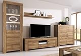 IWMAR Sky Wohnwand mit Hängeschrank Regal Kommode TV-Schrank für Wohnzimmer | Wohnzimmerschrank Schrankwand Wandregal mit TV-Lowboard Glasvitrine | Möbel-Set mit Vitrine Holz-Optik Riviera Eiche