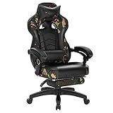 WOLTU Gaming Stuhl, höhenverstellbar Ergonomischer PC-Stuhl Schwarz+Camouflage PU Leder Sportsitz mit Kopfstütze, Lendenkissen und Fußstütze Racing Stil BS71cm