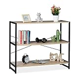 Relaxdays Standregal, Industrie Design, Bücherregal quer mit 3 Fächern, HBT: 80 x 95 x 35 cm, PB/Metall, braun/schwarz