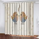 SATUSA Verdunkelungsvorhang Kinderzimmer Junge Mädchen Blickdichter Ösenvorhang 3D Cartoon Zwei Kleine Vögel Muster Ösenschal 2Er Set 200X160Cm Vorhänge Schlafzimmer Thermo Gardinen Fensterdekoration