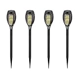 etc-shop LED Solarfackeln für Außen flackernd Balkon Gartendeko Stecklampen Solar Gartenfackel, Kunststoff schwarz, Feuereffekt warmweiß, H 50 cm, 4er Set