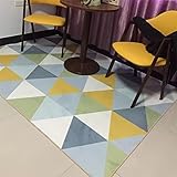SUNYRDSM Rug Teppich Küchenläufer 100x160cm Restaurant Teppich blau gelb Dreieck geometrisches Muster rutsch fest und langlebig Weicher Teppich