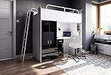 Marlux-Meble Hochbett JSM-4 80x190 mit Kleiderschrank Schreibtisch und Leiter Hochglanz Kinderbetten Funktionsbett Etagenbett Stockbett Kinderhochbett Jugendhochbett (Schwarz Glanz)