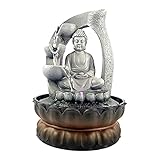 Tisch-Wasserfall-Brunnen Tisch-Brunnen – kreative Heimdekorationen, Kunstharz, Wasser-Wasserfall, LED-Lichter, Brunnen, Buddha-Statue, glückliche Ornamente, Landschaftsdekoration, Indoor-Meditationsbr