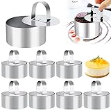 Vegena Tortenring Klein, 8 Stück Kleine Tortenringe Set Edelstahl Dessertringe und Speiseringe Set mit Stamper, Kuchenring für Kuchen Mousse Dessert 8 cm (Runde)