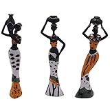 Oikabio 3 Stücke Vase Afrikanische Frau Statue Exotische Harz Kultur Figuren Set für Haus Hotel Wohnzimmer Dekoration Handwerk Ornamente Gelb