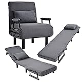 LMYYDES Schlafsessel klappbar, Gästebett Klappsessel Sofabett Bettsessel Klappeinzelbett, Schlafsofa Sessel, verstellbare Rückenlehne, inkl. Kissen, bis 150kg belastbar,187x60x26cm,Grey