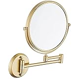 Wandmontierter Schminkspiegel mit 5-facher Vergrößerung, 20,3 cm, doppelseitiger Kosmetikspiegel, Kosmetikspiegel, schwenkbarer, ausziehbarer Rasierspiegel for Badezimmer, gebürstetes Gold, Make-up un