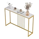 FATIVO Konsolentisch Marmor Schmal Gold: Eingang Tisch Skandinavisch mit Gold Metallgestell, Flurtisch für Schlafzimmer Wohnzimmer 120×30×79cm Weiß