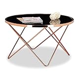 Relaxdays Beistelltisch COPPER aus Kupfer und Schwarzglas groß HBT: 49 x 85 x 85 cm Glas Couchtisch in edlem Design als Glastisch und Sofatisch modern geschwungen mit Glasplatte, kupferfarben