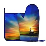 Ofenhandschuhe und Topflappen Leuchtturm Silikon Handschuh Hitzebeständig Küchenhandschuhe zum Kochen, 2-teiliges Set (Anti-Skid)