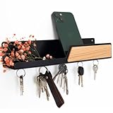 Astrein® | Schlüsselbrett Magnetisch | Schlüsselboard aus Holz | Eiche | Schlüsselhalter mit Ablage | Schlüsselaufbewahrung Metall schwarz
