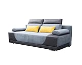 BETTSO -Sofa Mit Schlaffunktion und Bettkasten, Couch für Wohnzimmer, Sofa Federkern Sofagarnitur Polstersofa Wohnlandschaft mit Bettfunktion-GREG Hellgrau+Dunkelgrau