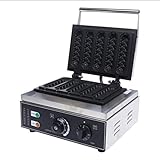 1500W Profi Gastro Stiel Waffeleisen für Waffeln am Stiel mit antihaftbeschichteten Backplatten, Waffelautomat Stiel/Corn Dog für 5 Stielwaffeln mit Edelstahl Gehäuse