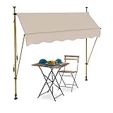 Relaxdays Klemmmarkise, 200 cm breit, höhenverstellbar, Sonnenschutz Balkon ohne Bohren, UV-beständig, Kurbel, Sand/Gold, 50% Polyester, 200 x 120 cm