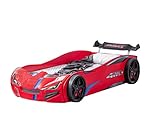 TRAUMMÖBEL Autobett 90x200 cm Turbo GT1 Rot Kinderbett inkl. Lattenrost Rennauto-Design 3D-Scheinwerfer Jugendbett Spielbett