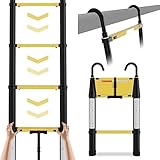 Izrielar Teleskopleiter 2,6m, Aluminium Mehrzweckleiter Leiter Ausziehbar mit EIN-Knopf-Rückzug und Abnehmbarem Haken, Rutschfester Stehleiter, 9 Segment Schiebeleiter, bis 150KG, Silber