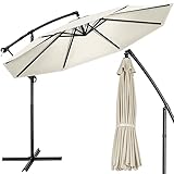tillvex Sonnenschirm Beige Ø 300 cm mit Kurbel | Ampelschirm mit Ständer | Gartenschirm UV-Schutz Aluminium | Kurbelschirm Marktschirm wasserdicht