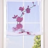 Raffrollo Rollo Voile Digitaldruck Orchidee Fuchsia weiß, Auswahl:80x140cm (BxH)