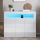 SONNI Sideboard Weiss Hochglanz Wohnzimmer, LED Kommode(12 Farben können eingestellt Werden), Wohnzimmermöbel Wohnzimmerschrank Standschrank B116xH93xT35cm