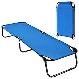 KOMFOTTEU Faltbare Sonnenliege, Campingbett mit Metallrahmen & Oxford-Gewebe, einzelnes Klappbett bis 150 kg belastbar für Outdoor Camping Garten, 191 x 56 x 31 cm, Blau