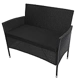 KMH 2-Sitzer Polyrattan Gartenbank schwarz der Serie HOLME - Moderne Gartenmöbel Polyrattan - Sitzbank mit Auflage schwarz 105 cm Sitzfläche - Wetterfeste und robuste Gartenmöbel