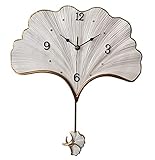 AMYSTY Wanduhren Wanduhr Schlafzimmer Ginkgo-Blatt-Form-Wanduhr Mit Pendel Im Europäischen Stil 3D-Stumm-Wohnzimmer-Wanduhr-Ausgangsdekoration-Wanduhr Küchenuhren Wohnzimm