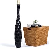 Leewadee Große Bodenvase für Dekozweige hohe Standvase Design Holzvase, Holz, 90 cm, schwarz