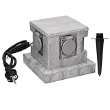 ML-Design 1x Außensteckdose 4-Fach, Hellgrau, Stein-Optik, Erdspieß, 1,5m Kabel, IP44 Außen, Wasserdicht, Wetterfest, Gartensteckdose Outdoor Mehrfachsteckdose Steinsteckdose Steckdose Stromverteiler