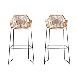 FPigSHS Barstühle 2-teiliger Rattan-Barhocker - Thekenstuhl mit Rückenlehne, Frühstücks-Esszimmerhocker für Zuhause/Rezeption/Café/Küche, Beige, Sitzhöhe: 65cm Tresenhocker Bistrohocker