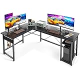 ODK Eckschreibtisch 168×120cm, L Schreibtisch Schwarz, Holz L-förmiger Computertisch, Eckschreibtisch mit Regal und Lagerregal für Computergehäuse, Workstation für Home Office