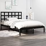 Chusui Massivholzbett, Familienbett, Betten, Holzbett, Bed Frame, Bettstell, Bettboden, Bettrahmen,Schwarz 180x200 cm 6FT Super King